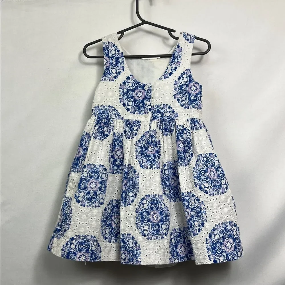 Janie and Jack White and blue floral eyelet dress size 2T